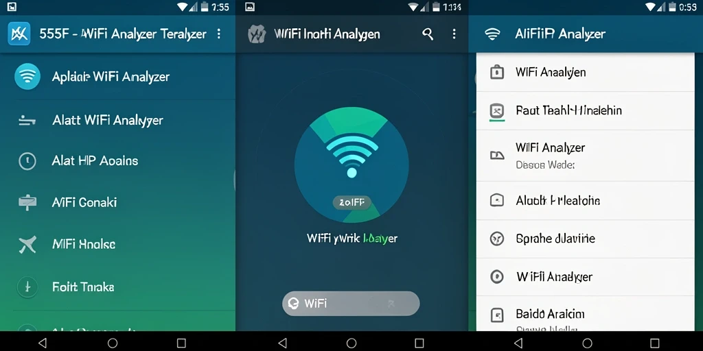 Tampilan utama aplikasi 555F dengan fungsi WiFi Analyzer yang informatif.