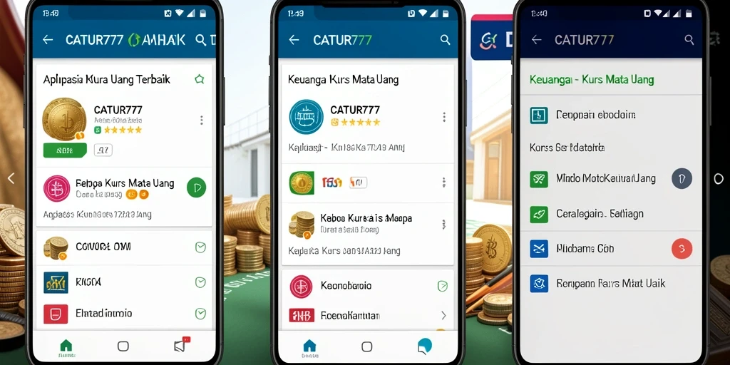 Antarmuka aplikasi CATUR777 yang menunjukkan nilai tukar mata uang dengan jelas.