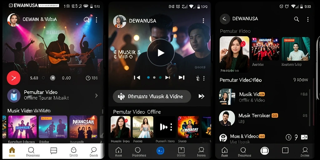 Tampilan antarmuka pengguna DEWANUSA untuk Pemutar Video Offline.