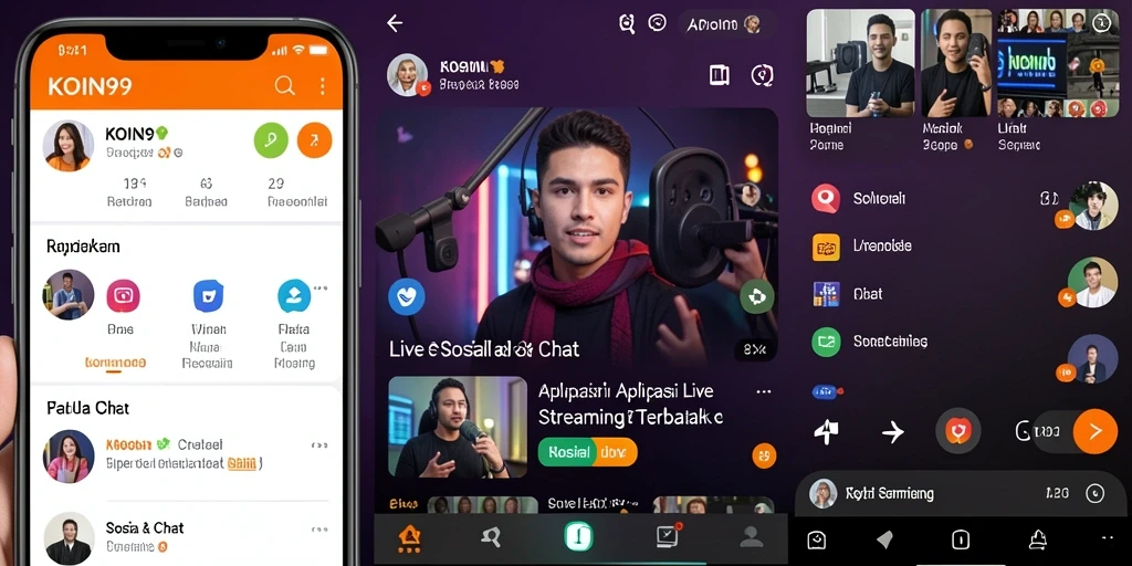 Antarmuka KOIN99 menampilkan fitur Live Streaming yang menarik dan interaktif.