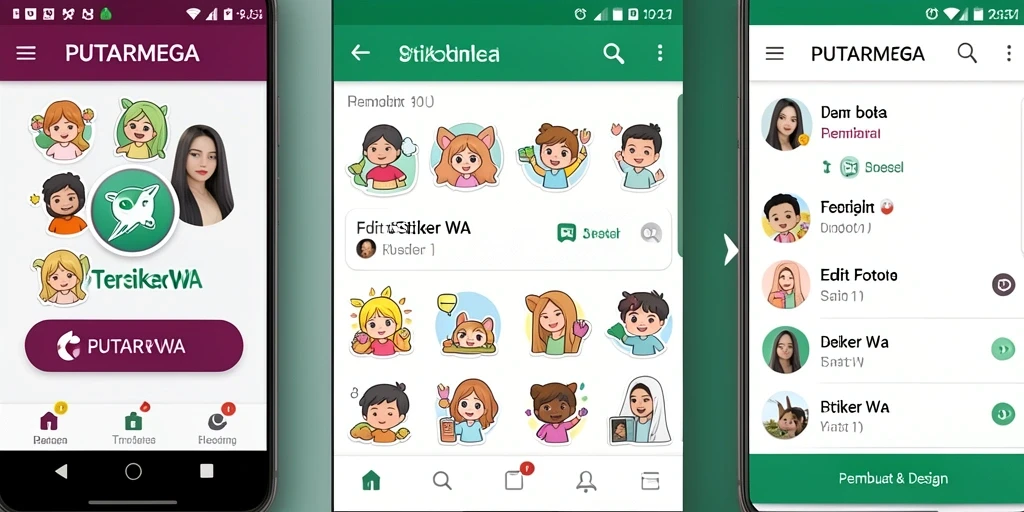 Screenshot utama aplikasi PUTARMEGA menampilkan antarmuka pembuatan stiker yang menarik.