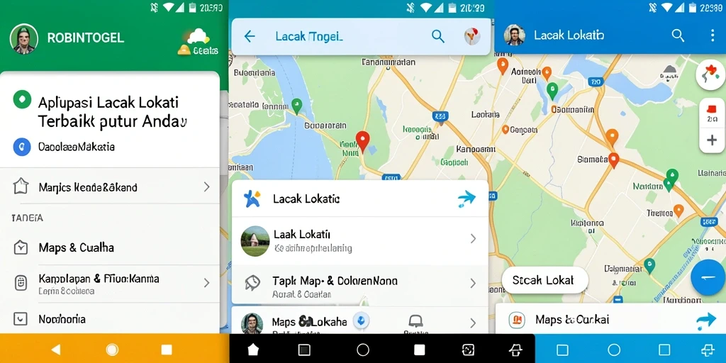 Antarmuka utama ROBINTOGEL menampilkan peta dan fungsi pelacakan lokasi.