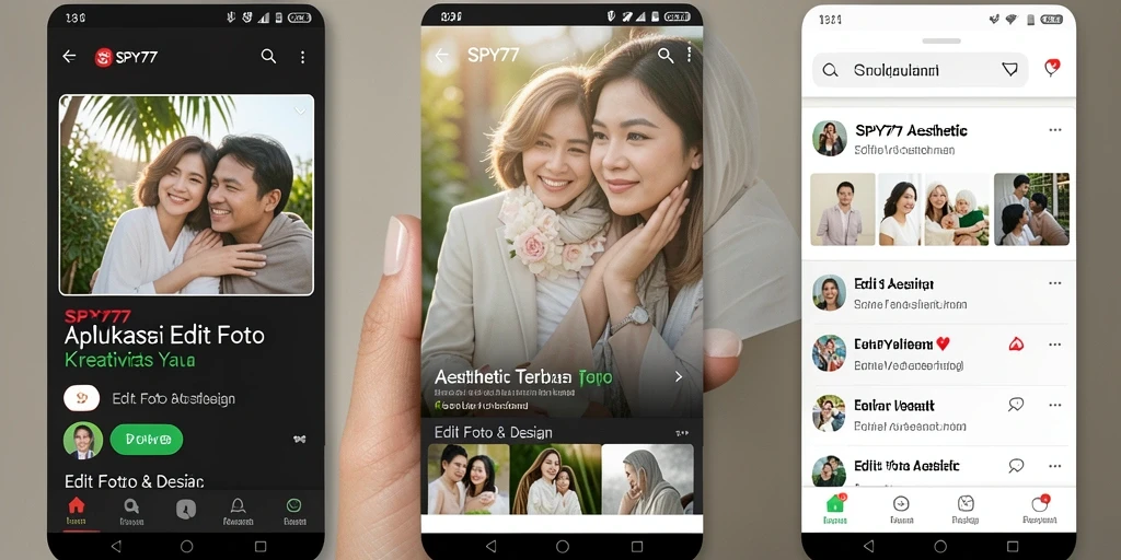 Tampilan antarmuka pengguna aplikasi Edit Foto Aesthetic SPY77.