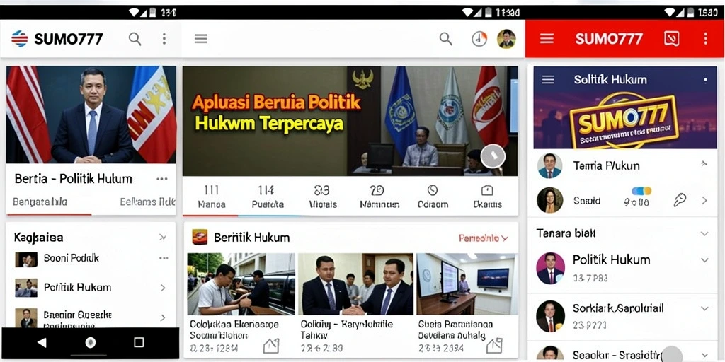 Antarmuka aplikasi SUMO777 yang menampilkan berita terkini Politik Hukum.